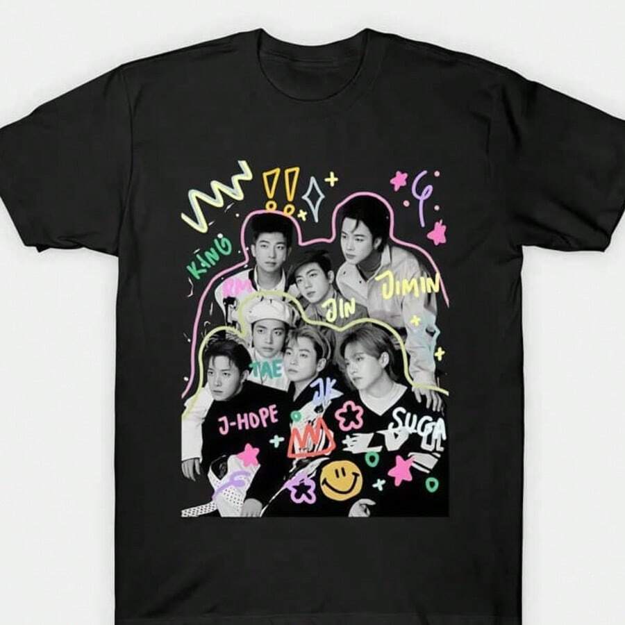 Group Graphic Shirt, Kpop Idol Fan Art Tee, Unisex T Shirt Sweatshirt Hoodie, ARMY Gift, Concert Outfit, Fast Shipping! - 黑色 - 查看 1