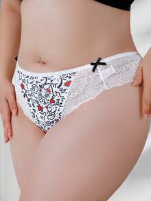 Women's Lace Patchwork Panties, High-Waist Plus Size Bikini Briefs - White - View 5