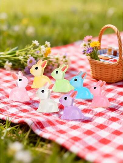 60个拉比树脂摆件，夜光迷你树脂兔子，可爱兔子装饰，复活节彩蛋填充物迷你兔子摆件，DIY奶油凝胶配件，打孔装饰，迷你手工汽车装饰品，夜光创意微型景观树脂零件