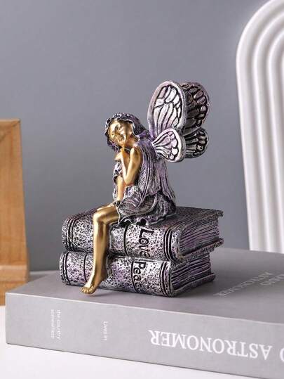1件树脂手工书形天使摆件，阅读天使饰品，适用于家居、客厅、书房、书架和庭院花园，情人节、生日、毕业典礼等最佳礼物。