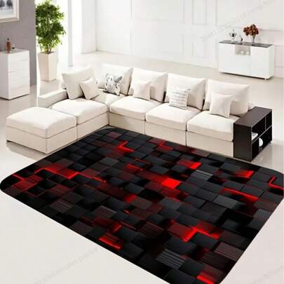 1pc Red 3D Geometric Square Rug, Suitable For Decorative Carpet, Bedroom Decor, Small Rug, Carpet, Home Decor, Living Room Carpet, Living Room Small Rug, Bedroom Carpet, Living Room Home Decor, Outdoor Rug, Washable Carpet