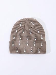 1pc Men's Fashion Handmade Crystal Raindrop Decor Knitted Beanie Hat, Suitable For Autumn/Winter Daily Wear And Keeping Warm - A - View 20