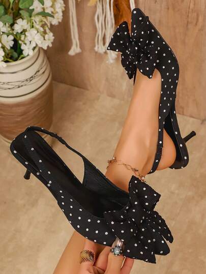 2026 Spring/Summer New Elegant Bowknot High Heel Shoes For Women, Fashion Comfortable Versatile Round Dot Western Wedding Style Graceful Fairy-Like Party Heeled Sandals, Suitable For Office, Party, Wedding, Spring To Summer