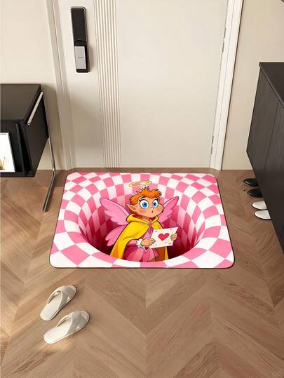 1件情人节限量版天使爱心印花装饰门垫/地毯/小地毯/客厅地毯/卧室地毯，现代简约硅胶海藻爱心天使浴室地毯，北欧ins风客厅卧室长方形地毯，多色可选，底部防滑，可折叠收纳，提升家居装饰格调