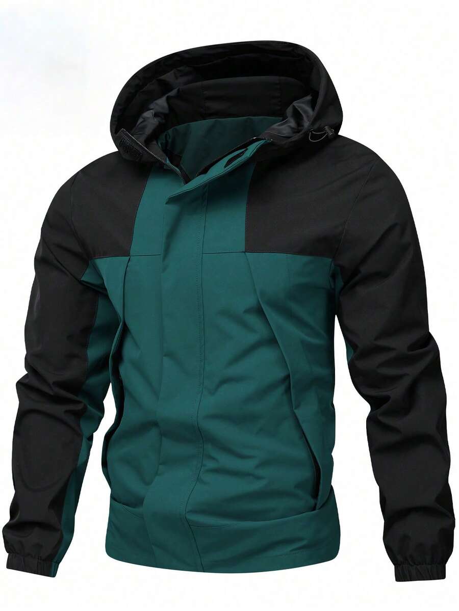 2025新款男士长袖冬季外套，露营圣诞节新款男士长袖撞色连帽外套