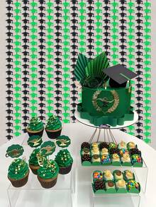 1pc 2026 Graduation Cap Design Shiny Gold Tassel Curtain, 2026 Graduate Celebration Party Decor, Holiday Party Backdrop, Home Decor, Room Decor, Photo Backdrop, Graduation Party Prop, Graduation Party Decoration, Graduation Party Supplies, Graduation Gift, Graduation Decoration - Black and Green - View 6