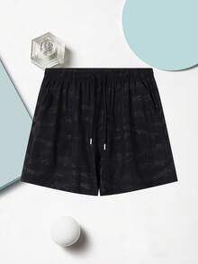 Men's Summer Camo Shorts With Drawstring Waist And Side Pockets, Suitable For Running, Basketball, Workout And Other Sports - Black - View 9