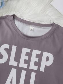 Men's Sleepwear Set, Casual Solid Color Letter Print Short Sleeve Top And Long Pants, Comfortable Summer Pajamas - Multicolor - View 3