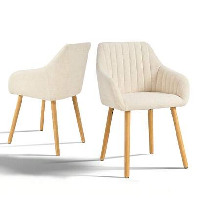 Goeurvant Moderne Esszimmerstühle mit vertikalen Streifen, Polsterung, Armlehnen und Massivholzbeinen für Esszimmer, Küche, Wohnzimmer - Set à 2 / Set à 4 / Set à 6--Beige Chenille
