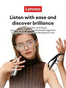 Lenovo GS105 Fashionable Bluetooth Glasses, Metal Frame, Wireless Bluetooth 6.0, Pure Sound Quality, Long Battery Life, HD Calling, ENC Microphone Noise Cancellation, Dual-Layer Anti-Leakage, Wireless Smart Glasses, Compatible With Smartphones, Gift For Couples And Friends - Black - View 2