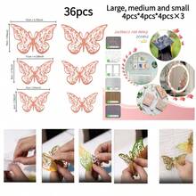 36片3D蝴蝶墙贴，3种尺寸，蝴蝶装饰，适用于派对、礼物、花束、蛋糕装饰、插花、房间装饰（粉色，H型胶随机） - 粉色 - 查看 13