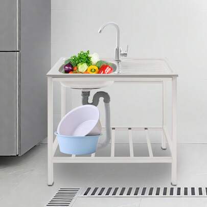 HYYKJ-US Free Standing Sink,75x40x75cm Outdoor Utility Sink,Stainless Steel Commercial Sinks For Homes,Outdoors,Restaurants,Laundry Rooms,Basements