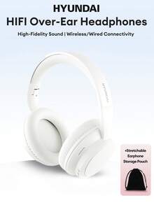 HYUNDAI 现代HY-T02MAX蓝牙耳机，带便携包，5.4 HIFI高清音质，低音浑厚，精准降噪，内置麦克风，适用于音乐、运动、游戏，低延迟，超长续航，简约商务无线耳机，兼容智能手机和平板电脑。 - 白色+收納袋 - 查看 12