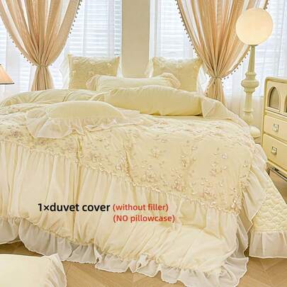 1pc Lace Duvet Cover (Duvet Cover Only, No Filling, No Pillowcase), Princess Style Bedding, Machine Washable, With Corner Ties, Suitable For Bedroom, Home, Hotel