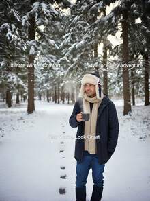 1顶字母图案美式保暖加厚飞行员帽，冬季雪天户外针织帽 - 彩色 - 查看 5