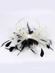 1件装女士茶会、肯塔基德比、婚礼花卉网纱发夹，迷人发饰发箍 - 黑與白 - 查看 3