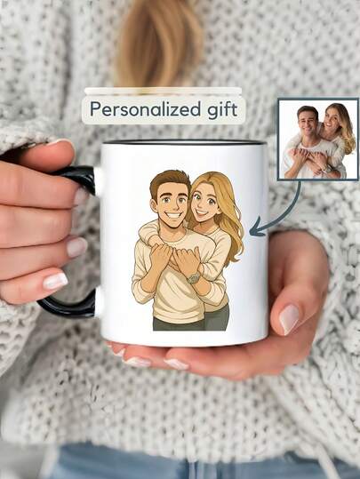 Customized Photo Mug, Personalized Cartoon Portrait Coffee Cup, Couple Gift, Customizable Artwork