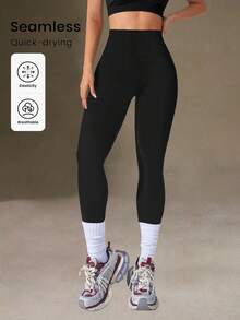 Quần yoga nữ cạp cao co giãn ôm sát, đồ tập yoga, quần legging mặc hàng ngày, quần áo nữ, quần legging nữ màu đen mùa xuân - màu đen - Xem 5