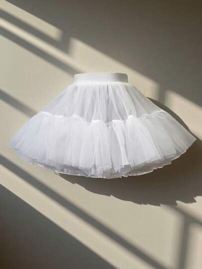女童白色网纱蓬蓬裙，适合生日派对、公主裙内衬、日常穿着，蓬松百搭的儿童蛋糕裙