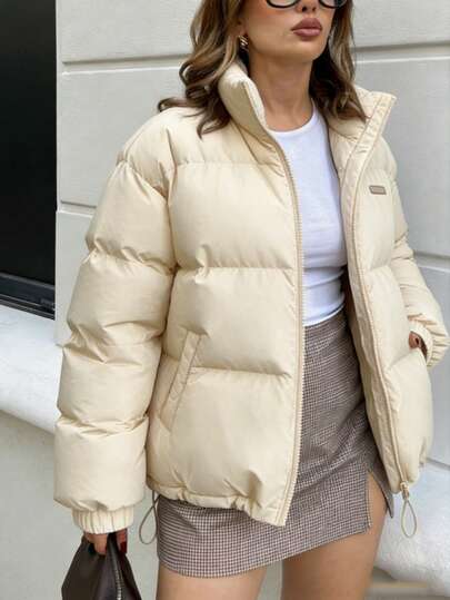 This Women's Apricot Coat, With A French Twist, Features A Stand-Up Collar Inspired By European And American Aesthetics. It's Made Of Warm Cotton And Features A Zipper Closure. Ideal For Romantic Date Nights, Sweet Valentine's Day Celebrations, Commuting, And Professional Wear, It Flatters Your Figure And Is Versatile Enough For Work, The Holidays, Back-To-School Season, Street Style, Y2K-Inspired Outfits, Meetings, Parties, Dates, Beach Vacations, At Home, Or As A Travel Wardrobe Essential. Unisex Style, Couples' And Family Attire. Perfect For Back-To-School Parties, Birthdays, New Semester, Valentine's Day, New Year's Outfits, Holiday Tops, Women's Winter Wear, Holiday Blouses, And Women's Puffer Jackets.