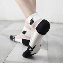 5 Pairs Of Breathable Mesh Socks With Black And White Cat Patterns For Women - Cute Animal Style, Lace Edge Design, Non Slip And Durable Daily Casual Shoes And Socks, Comfortable To Wear, Fun Patterns, Soft Texture, Fashionable Collectibles, High-Quality Fabric - Mixed Color 5-pair Pack - View 3