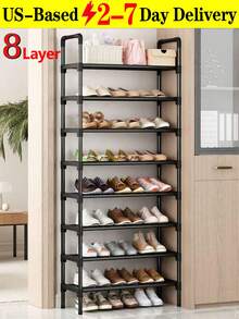 8-Layer Simple Shoe Rack Household Shoe Cabinet Multi-Functional Storage Rack[US-Based Shipping],1 Piece Simple Black Metal Shoe Rack,  Improves Space, Simple And Dust-Proof, Multi-Layer Shoe Rack, Easy-To-Assemble Shoe Rack,Multi-Functional Large-Capacity Storage Rack, Stable, Fashionable, Easy To Disassemble And Assemble, Portable, Suitable For Living Room, Bedroom, Entrance, Office, Home, Multi-Layer Storage, Festival Gift, Children's Gift,8-Tier Multifunctional Shoe Rack With Doors | Dustproof & Space-Saving Storage Cabinet | Freestanding Organizer For Shoes, Books,Snacks, Home Essentials (White/Black, Modern Design).Thickened And Widened For Greater Sturdiness, Suitable For Storage Items At Home And In Dormitories,Tiers Shoe Rack For Closet, Tall Shoe Organizer For Entryway Bedroom Hallway,Narrow Metal Shoe Shelf With Hooks,Kitchen Essentials,Kitchen,Home Appliances,Valentine's Day,Valentines Gifts,Shoes,Travel Essential,Room Deocr,Storage,Bride Stuff,Travel Essential - 彩色 - 查看 1