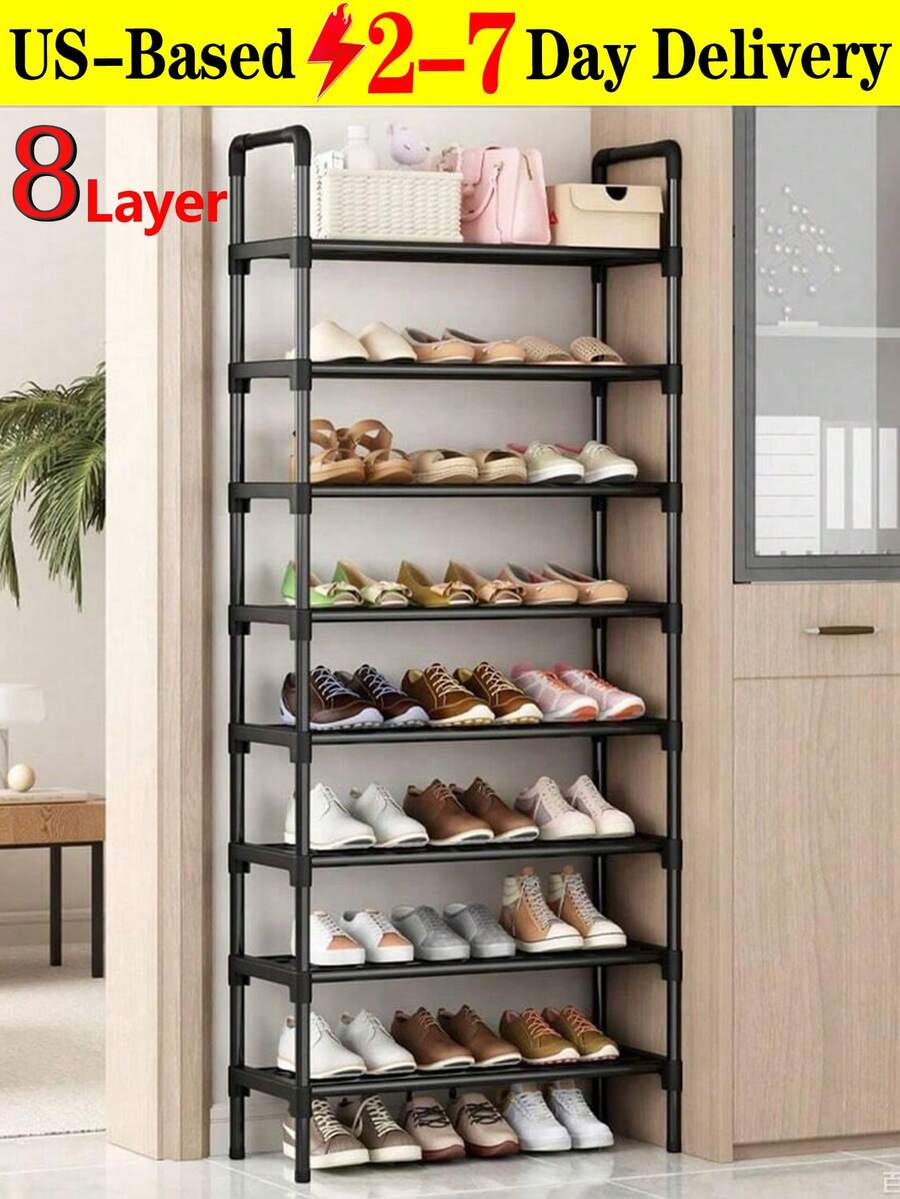 8-Layer Simple Shoe Rack Household Shoe Cabinet Multi-Functional Storage Rack[US-Based Shipping],1 Piece Simple Black Metal Shoe Rack,  Improves Space, Simple And Dust-Proof, Multi-Layer Shoe Rack, Easy-To-Assemble Shoe Rack,Multi-Functional Large-Capacity Storage Rack, Stable, Fashionable, Easy To Disassemble And Assemble, Portable, Suitable For Living Room, Bedroom, Entrance, Office, Home, Multi-Layer Storage, Festival Gift, Children's Gift,8-Tier Multifunctional Shoe Rack With Doors | Dustproof & Space-Saving Storage Cabinet | Freestanding Organizer For Shoes, Books,Snacks, Home Essentials (White/Black, Modern Design).Thickened And Widened For Greater Sturdiness, Suitable For Storage Items At Home And In Dormitories,Tiers Shoe Rack For Closet, Tall Shoe Organizer For Entryway Bedroom Hallway,Narrow Metal Shoe Shelf With Hooks,Kitchen Essentials,Kitchen,Home Appliances,Valentine's Day,Valentines Gifts,Shoes,Travel Essential,Room Deocr,Storage,Bride Stuff,Travel Essential - 彩色 - 查看 1