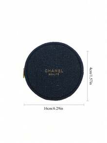 CHANEL Limited Edition Navy Blue Chunky Tweed Cosmetic Bag, Adorned With Gold Logo And Gold Camellia Zipper Pull, A Luxurious Makeup Pouch - Navy Blue - View 2