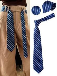 一条蓝色条纹领带/腰带，JK制服领带，女款，学院风腰带，水手服的完美配饰。纤细的条纹设计适合休闲穿着、周末郊游、约会、校园旅行、街头摄影以及各种场合。它是一款时尚百搭的配饰，也是圣诞节装饰的理想之选。 - 彩色 - 查看 11