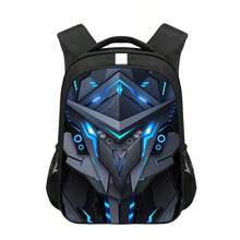 A Black Backpack With Reflective Stripes, Featuring A Cyberpunk Pattern, Made Of Wear-Resistant Polyester Fiber Fabric, With Breathable Shoulder Straps And Side Mesh Pockets Suitable For Back To School, Daily Office, Back To Campus, Birthday Gifts, Etc. - A - View 7