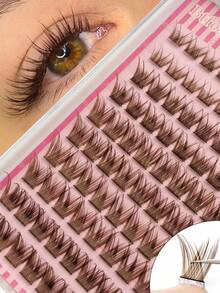 Rikuaild 100pcs Brown Glue-Free False Eyelashes, DIY Cluster Fake Lashes, Natural Looking, Fluffy & Soft, Criss-Cross Lengthening Lashes, For Everyday Makeup - D - View 1