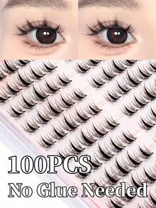 100pcs Self-Adhesive Cute Rabbit Eyelashes, No Glue Needed, C-Curl, 12mm Length, 5D Shiny & Glamorous, Korean Fairy Rabbit Style, Cartoon Design Eyelashes - Soft & Comfortable, Lightweight & Natural, For Daily Wear, Parties, Stage Makeup, Essential Makeup Tool, DIY Easy To Wear, Suitable For Beginners & Reusable, Great Gift For Girlfriends, Festivals - C - View 9