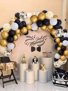 25/50pcs Black Gold Confetti Balloons Set - 12 Inch Gold White And Black Confetti Balloons With Ribbons For Graduation Birthday Wedding Party Decorations - Multicolor - View 4