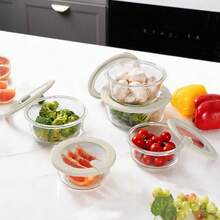 Juego de Contenedores de Almacenamiento de Vidrio con Tapas Herméticas a Prueba de Fugas Apto para Microondas Congelador Lavavajillas-B029 - Blanco Marfil -5p - Ver 7