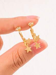 1 Pair Fashionable Rhinestone Studded Star Hoop Earrings For Women, Minimalist Star Earrings, Holiday Gift - Star - View 6