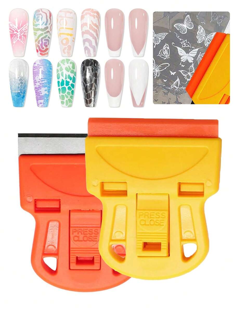 2/1pc Professional Steel Plate Printing Acrylic Nail Scraper, Multifunctional Film Removal And Adhesive Removal Metal Shovel, Used For Nail Art Tool Stamping Cleaning - Multicolor - View 1