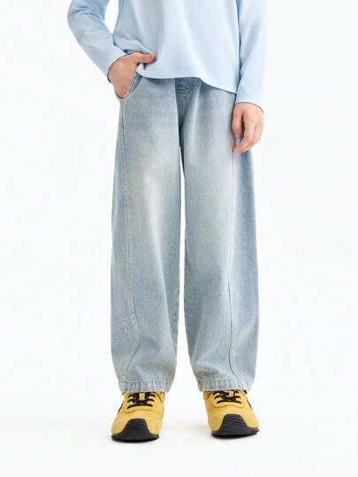 Annil New Spring Style Boys' Pure Cotton Jeans - Retro Curved Blade Pants - Loose Fit, Fashionable, Casual Pants