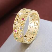 1pc Hollow Leaf Shaped Design Cubic Zirconia Inlaid Women Fashion Ring - Multicolor - View 16