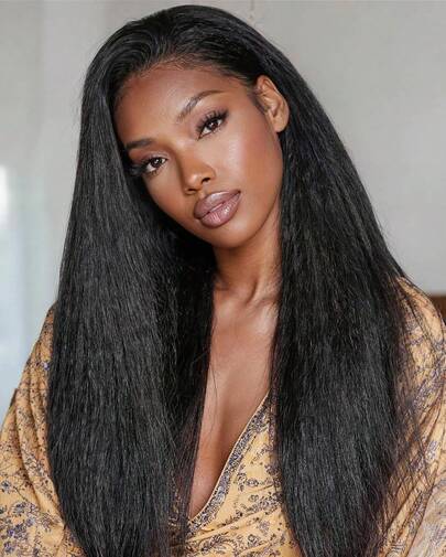 Leteme Human Hair 7x5 Kinky Straight Wig Pre Plucked Pre Cut Pre Bleached Wear And Go Glueless Wig Human Hair 200% 13x6 Kinky Straight Pre Bleached Knots Yaki Human Hair 360 Full Lace Frontal Wig 6 Inch Pixie Cut Wig Short Wig  Beginner Friendly