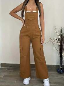 Áo vest cổ chữ V và quần ống rộng - Trang phục công sở - Màu Khaki - Xem 4