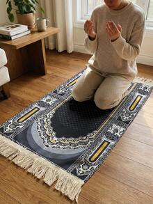 1pc Portable Prayer Mat With Tassels | Soft & Washable, Elegant Floral Pattern, Vintage Lace, Extra Large Size, Suitable For Religious Worship - Multicolor - View 4