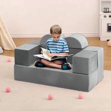 Sofá de Juego Infantil Modular de 6 Piezas, Sofá de Espuma para Niños Pequeños con Funda Extraíble, Convertible para Sala de Juegos y Dormitorio - Gris Oscuro - Ver 7