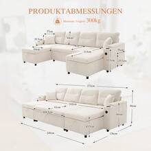 Modern 4-Personen-Samtsofa Mit Beidseitigen Chaiselongues, Integrated Stauraum, Getränkehaltern, USB-Anschlüssen Und Ausziehbarer Schlaffunktion – Style Für Jedes Wohnzimmer.Beige - Beige + Corduroy + Foam + 4 Seat - View 3