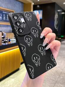 1个不对称笑脸图案哑光黑TPU防震手机壳，创意设计，送给男友/女友的礼物，兼容三星、OPPO、vivo和其他安卓手机 - 彩色 - 查看 2