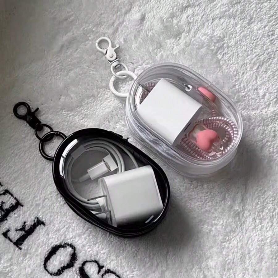 Cute Clear Organizer Keychain Bag For Earbuds And Charging Cable - White - View 1