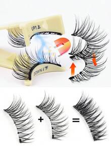 MAANGE 1/2/3 Pairs Magnetic Cartoon Fox Eye Lashes, Reusable Eyelash Set With Clips, Invisible Round Magnetic Lashes With Applicator, No Glue Magnetic Eyelashes Set, Easy To Wear And Remove, Comfortable All Day, Elegant Packaging For Travel And Gift - 黑色 - 查看 5