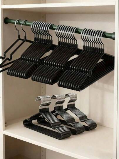 10pcs Non-Slip Clothes Hangers, Black Non-Slip Hangers, Bedroom Supplies, Storage Supplies, High-Quality Storage Solution For Bedroom And Wardrobe - Easy Hanging, Space-Saving Design, Ideal For Home, Christmas Decoration, Etc.