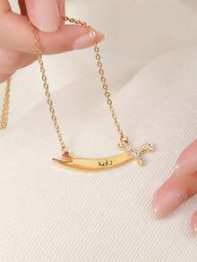 1pc Arabic Name Necklace, Knight Necklace With Arabic Engraving, 18K Gold Plated Stainless Steel Unisex Necklace, Gift For Men, Father's Day Gift, Birthday Gift, Graduation Gift, Anniversary Gift, Christmas Gift, Party Gift - Gold - View 2