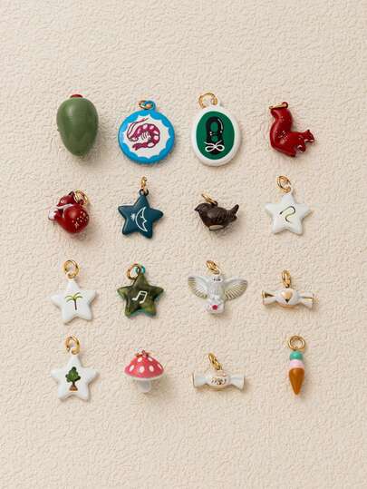 1 pieza Accesorios de joyería de moda con estampado de serie colorida de langosta, serpiente, estrella, zorro, ardilla, búho, seta y notas, colgante chapado en oro de 18K, accesorios de joyería DIY para collares, pulseras, aretes, llaveros, bolsos, joyas de mujer, billeteras, colgantes de pulsera, colgantes pequeños, regalo.