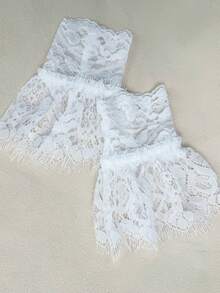 1 对蕾丝袖套，女士春夏假袖，蕾丝腕袖，弹性装饰腕带，半指手套，喇叭袖口 - 彩色 - 查看 5